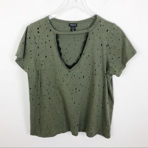 Torrid Olive Army Green Distress Crop Top Tee LRG